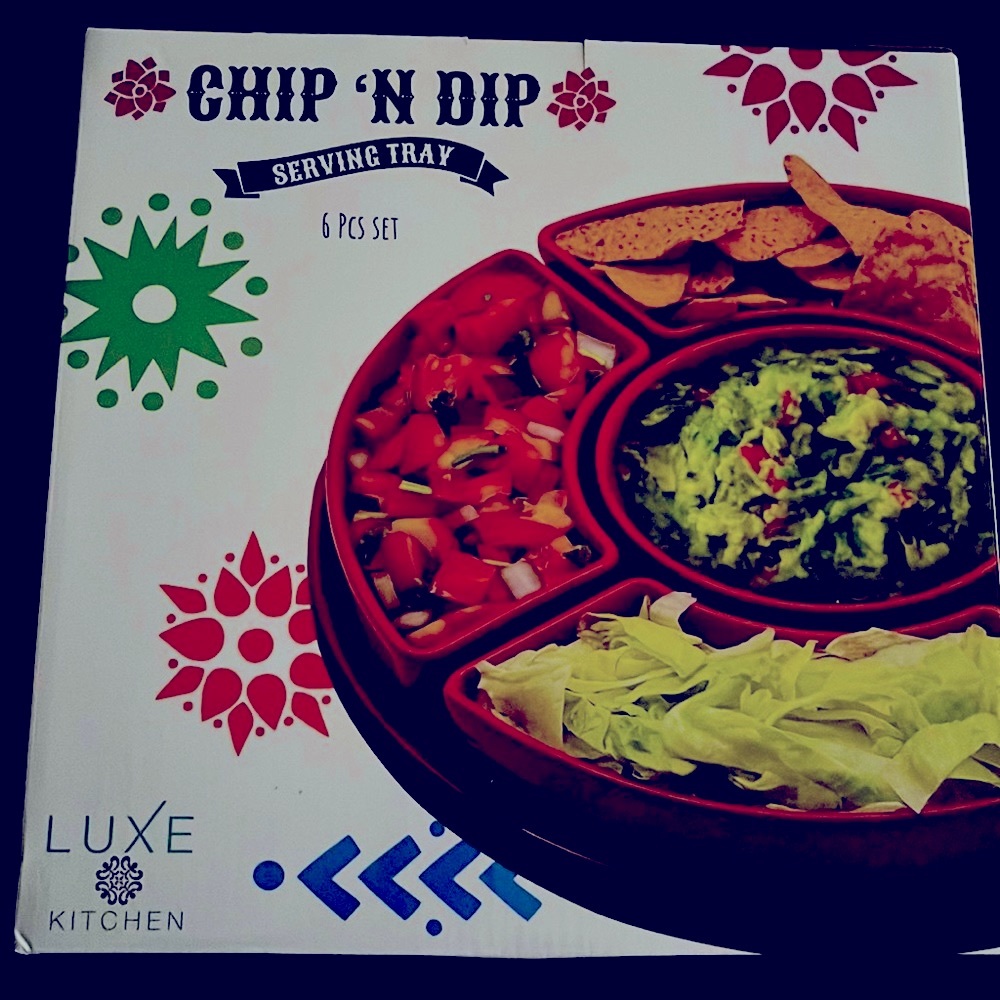 NIB Ceramic Chip n Dip Set 6 pcs+Taco Holders 12 ct. set Serving Tray veggies
